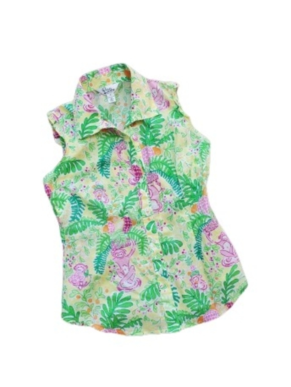 Lilly Pulitzer Cotton Yellow Tropical Print Sleeveless Collared Top Size 0